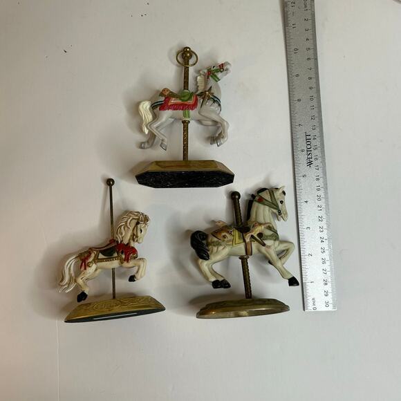 Vintage Porcelain Carousel Horses on Gold Tone Stands Mixed Lot (3) - Picture 3 of 9